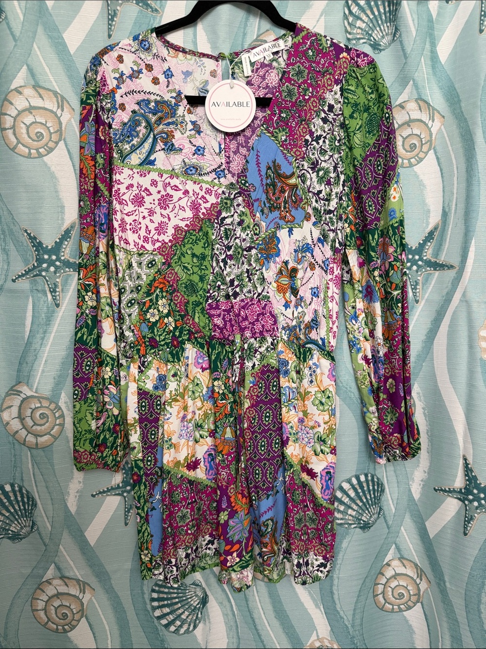 Boho Patchwork Floral Long-Sleeve Romper - Multicolor
